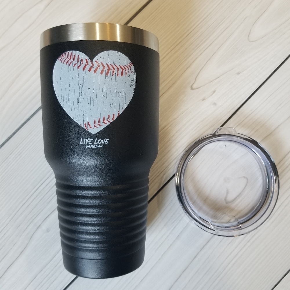 Live Love GameDay Jet black 32 oz baseball heart tumbler NWT - Picture 5 of 10